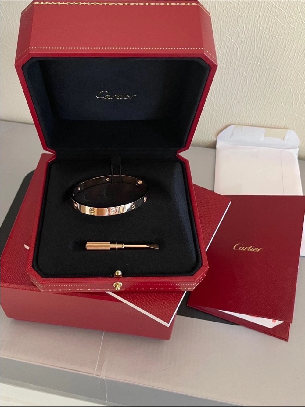Cartier Rose Gold and Black Two-Tone Love Bracelet with Screwdriver